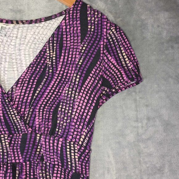 Halogen Women's S Purple Vibrant Y2K Babydoll Abstract Geometric Stretchy Blouse - Picture 6 of 11